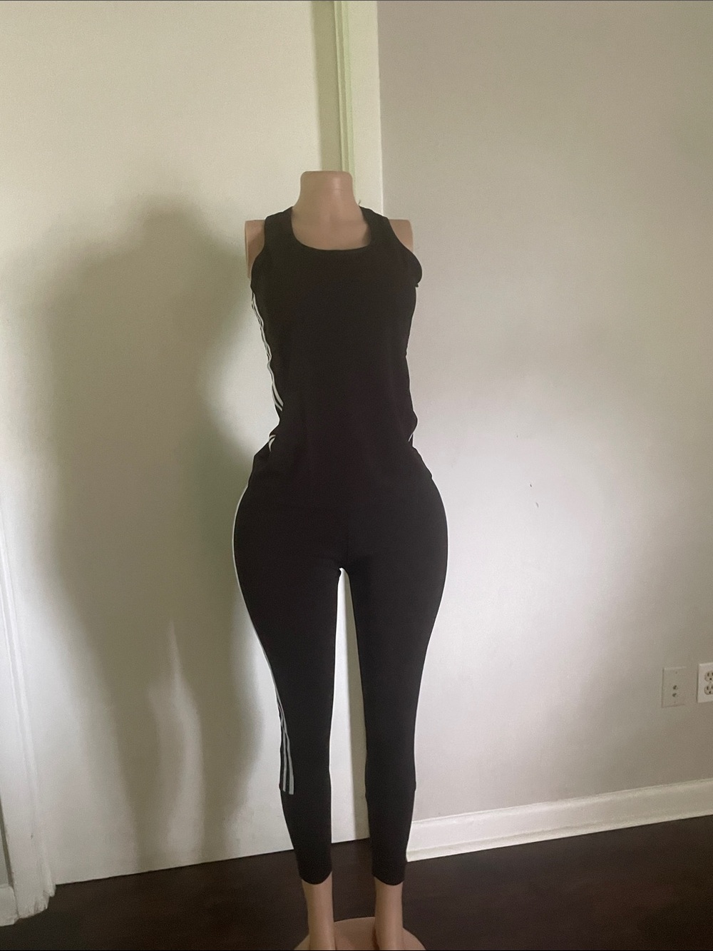 Black Women's Athletic Jumpsuit with Side Stripe